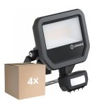Multipack 4x Ledvance Projecteur LED Aluminium Noir 17W 2200lm 100D - 830 Blanc Chaud | IP65 - Détecteur De Mouvement Et De Lumière - Symétrique