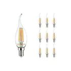 Multipack 10x Noxion Lucent LED E14 gebogen punt Kaars Filament Helder 4.5W 470lm - 827 Zeer Warm Wit | Dimbaar - Vervangt 40W
