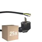 Multipack 25x Noxion Power Voedingskabel Zwart - Schuko Europlug + Open uiteinden - 5m - 3 pole 0,75mm2